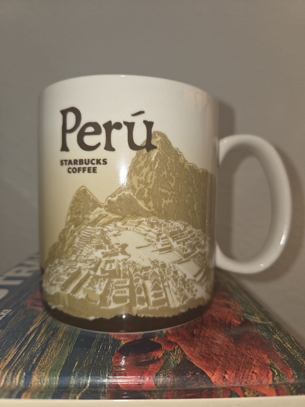 Starbucks Perú Mug - Cream and Gold-Tan Illustration- Circa 2012